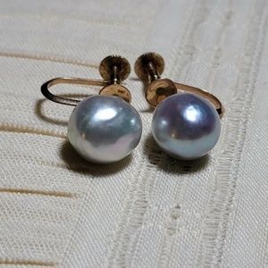 Bluish Grey Baroque Pearl Earrings 14k